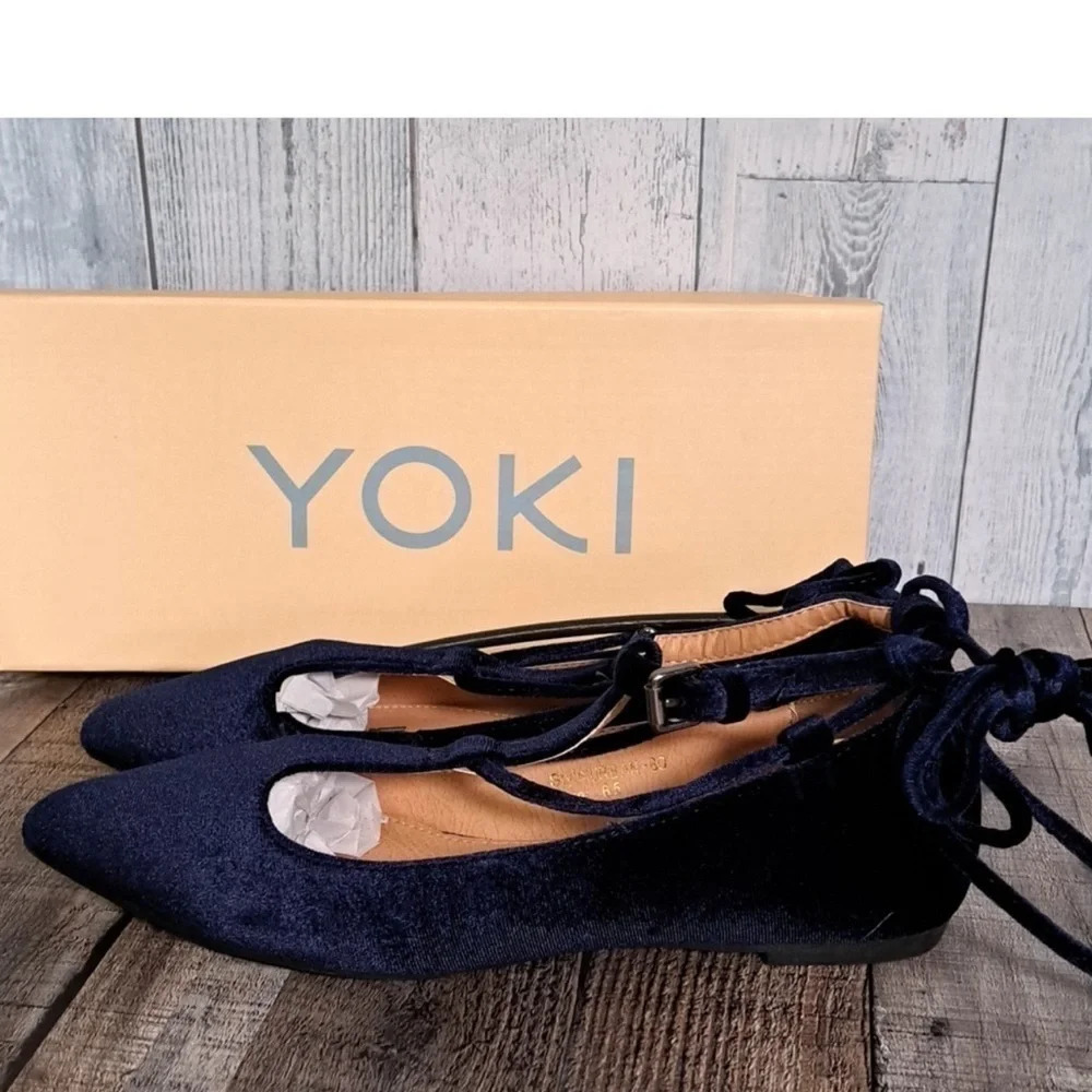 Yoki Navy Blue, Velvet, Ankle Lace Up, Urban-80 Flats - Picture 5 of 12